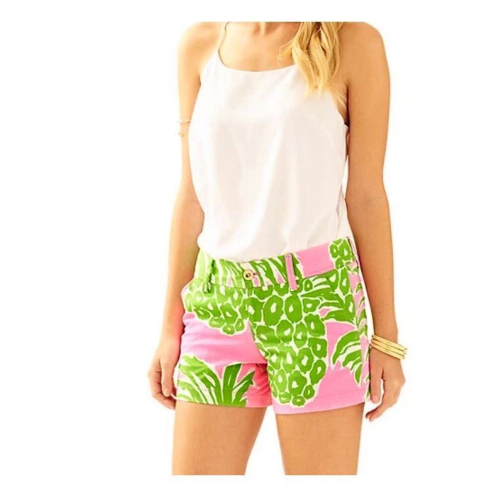 Lilly Pulitzer Shorts Callahan 5" Pink Green Pout Flamenco Pineapple 00